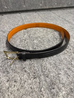 Jos. A. Bank Black Leather Belt with Gold Buckle and Orange Interior